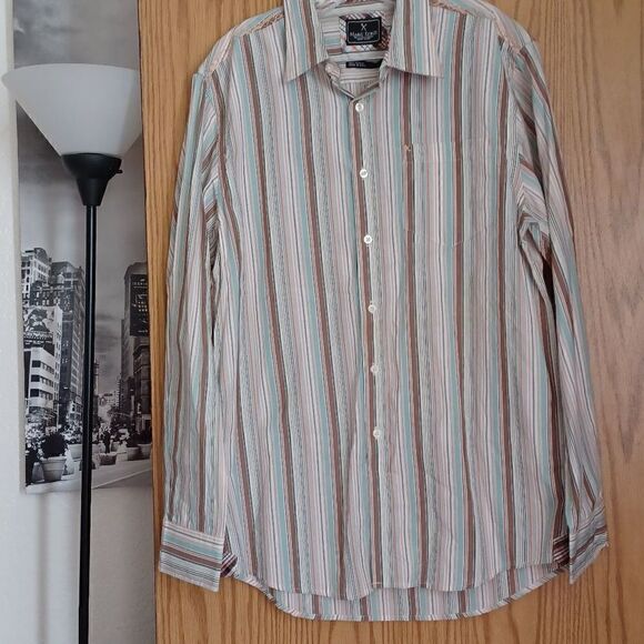 Marc Ecko Long Sleeve Multicolor Stripe Button down Shirt NWT size L - Picture 1 of 8